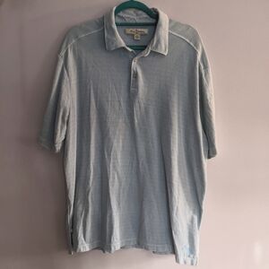 Tommy Bahama silk blend mens short sleeve polo shirt XL Pale Blue